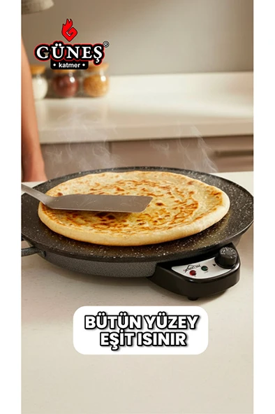 Homelux 2000w Elektrikli Lüks Termostatlı 50 Cm Ekmek,gözleme,börek Ve Katmer Sacı l Granit emaye - Resim 4