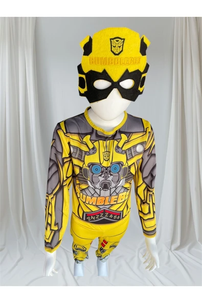 MODA ÇOCUK KOSTÜM Transformer Bumblebee Kostüm – 3-8 Yaş Çocuk Süper Kahraman Kıyafeti - Resim 7