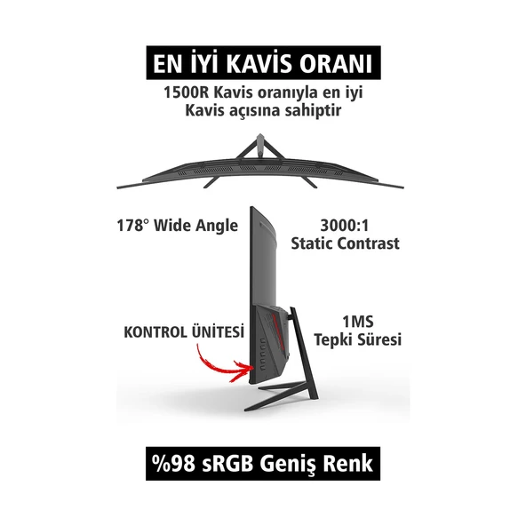 NPC 1ms 170Hz 24" 1920x1080 FHD Curved Gaming Monitör MD240K-V181 - Resim 5