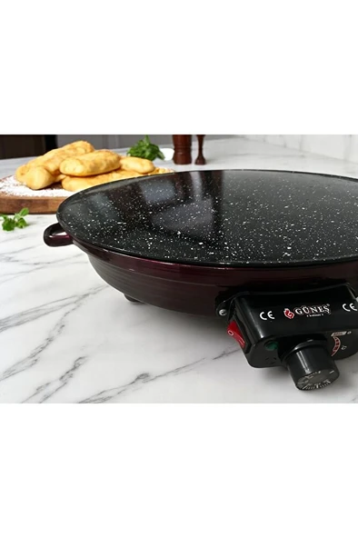 2000w Elektrikli Lüks Termostatlı 50 Cm Ekmek,gözleme,börek Ve Katmer Sacı l Granit emaye - Resim 7