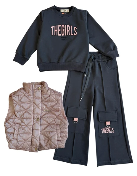 Şişme Yelekli Kargo Cepli Kız Çocuk Eşofman Takımı ürün görseli