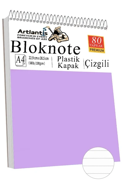 Telli Masaüstü Not Defteri Çizgili A4 1 Adet Masa Üstü Plastik Kapaklı Spiralli Bloknot Blocknote 80 Yaprak Okul Ofis - Resim 5