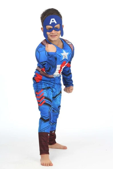 Laurels Costume Marvel Çocuk Kaslı Kaptan Amerika Kostümü Çocuk Kaslı Kaptan Amerika Kıyafeti - Resim 4