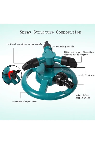 Ayarlanabilir Otomatik 360° Dönebilen 12 Kanal Nozullu Çim Bahçe Sulama Sprinkler Fıskiye - Resim 10