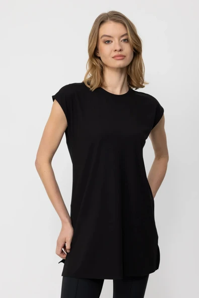 31419 ONTEKS SIFIR YAKA UZUN BASİC TUNİK BLUZ ürün görseli