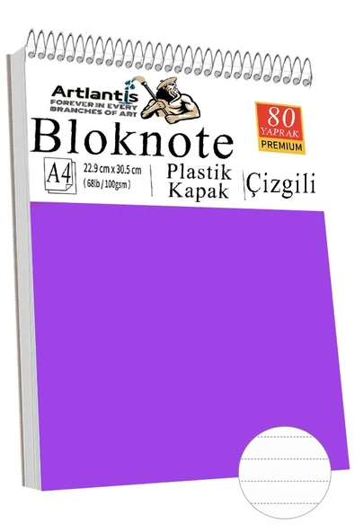 Telli Masaüstü Not Defteri Çizgili A4 1 Adet Masa Üstü Plastik Kapaklı Spiralli Bloknot Blocknote 80 Yaprak Okul Ofis - Resim 7