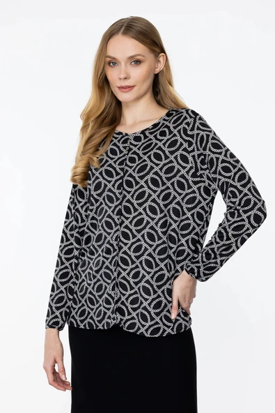 31498 ONTEKS BLUZ SIFIR YAKA YAKASINDA DÜĞME DETAYLI UZUN KOL - Resim 3