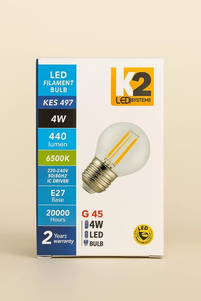 K2 LED Systems G45 4W LED Filament Ampul - Resim 2