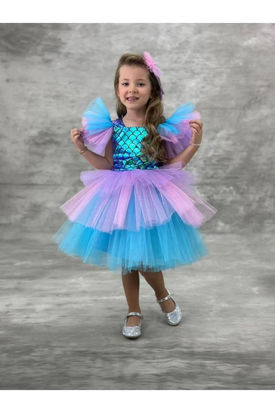arya kostüm çocuk deniz kızı kıyafeti Deniz Kızı Elbisesi 4-8 Yaş Çocuk Kostüm Kız Çocuk Karnaval Parti Kıyafeti ürün görseli