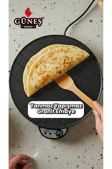 Homelux 2000w Elektrikli Lüks Termostatlı 50 Cm Ekmek,gözleme,börek Ve Katmer Sacı l Granit emaye - Resim 2