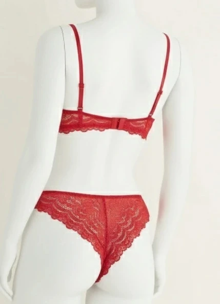 biçomi Kırmızı Destekli Çift Çapraz Dantelli Sütyen Takımı 4307 - Resim 2