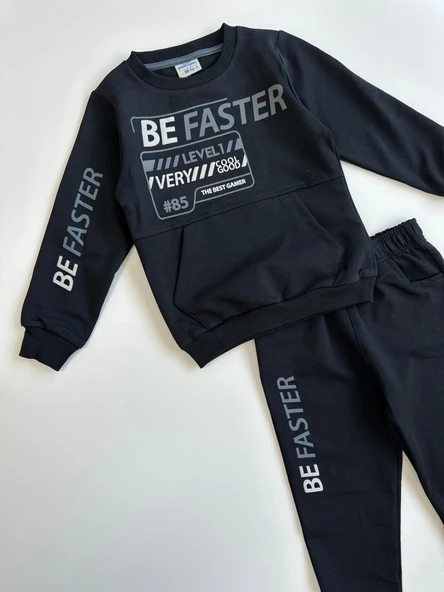 Beli Lastikli Erkek Çocuk Eşofman Takımı - LACİVERT - Resim 2