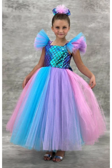 Güzin Fashion Deniz Kızı Uzun Tüllü Elbise ürün görseli