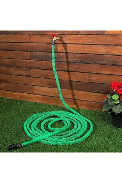 15 metre Uzayan Bahçe Sulama Araç Yıkama Hortumu 7 Kademeli Başlık Tabanca - Resim 2