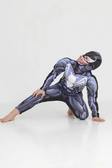 3A MODA ÇOCUK KOSTÜMÜ Venom Çocuk Kostümü – 4-10 Yaş Erkek Süper Kahraman Tulum - Resim 3