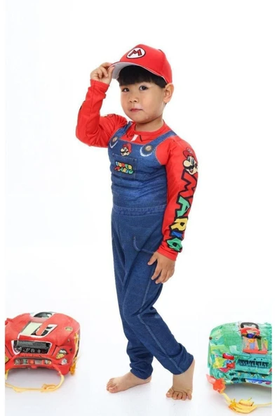 3A MODA ÇOCUK KOSTÜM Super Mario Çocuk Kostümü 4-10 Yaş Erkek Kostüm Seti - Resim 3
