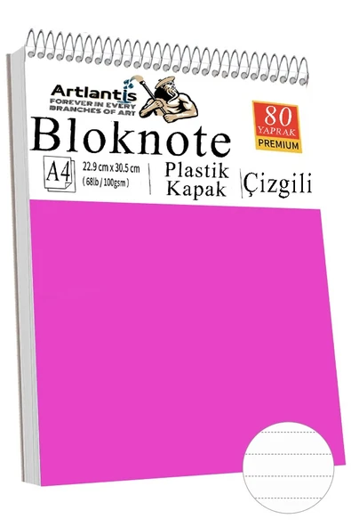Telli Masaüstü Not Defteri Çizgili A4 1 Adet Masa Üstü Plastik Kapaklı Spiralli Bloknot Blocknote 80 Yaprak Okul Ofis - Resim 8
