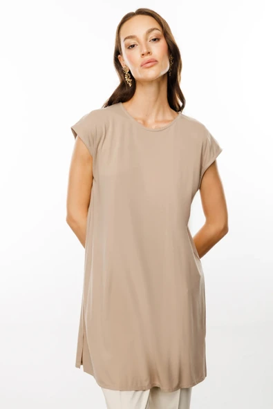 31419 ONTEKS SIFIR YAKA UZUN BASİC TUNİK BLUZ - Resim 9