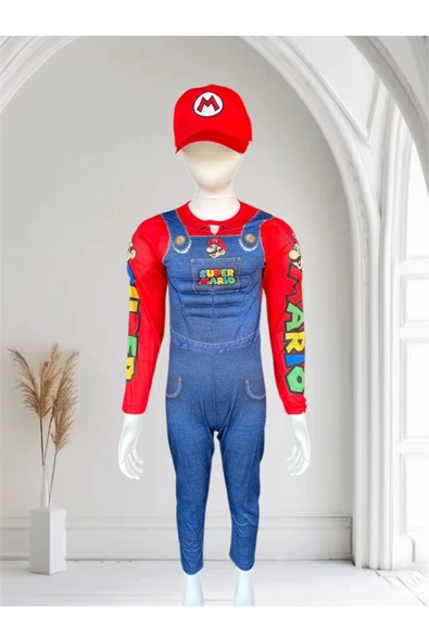 3A MODA ÇOCUK KOSTÜM Super Mario Çocuk Kostümü 4-10 Yaş Erkek Kostüm Seti - Resim 6