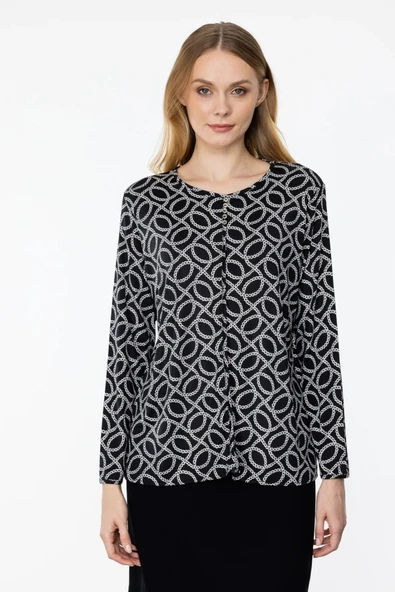 31498 ONTEKS BLUZ SIFIR YAKA YAKASINDA DÜĞME DETAYLI UZUN KOL - Resim 2