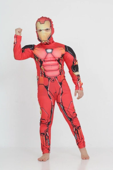 MODA ÇOCUK KOSTÜM Demir Adam Çocuk Kostümü – 3-10 Yaş Süper Kahraman Tulum ve Maske Seti - Resim 2