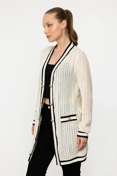 36930 ONTEKS UZUN RİBANALI DANTEL HIRKA - Resim 6