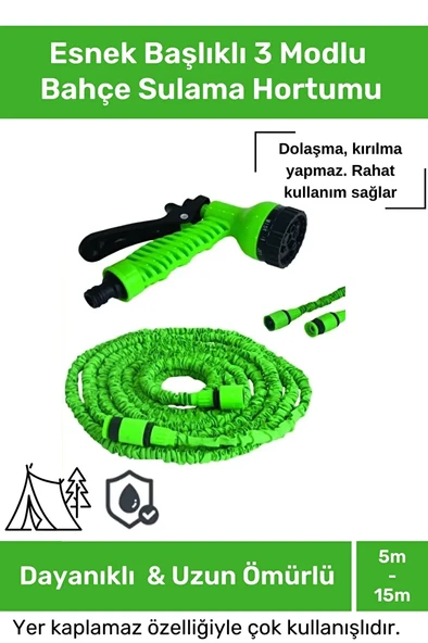 Dayanıklı Kırılmaz 3 Modlu Uzayan Bahçe Sulama Araç Yıkama Hortumu 5 /15 Metre - Resim 6