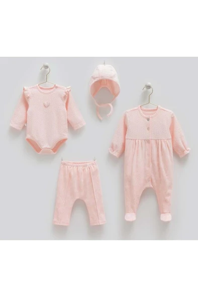 Caramell %100 Pamuk Tiny Lace Body 4'lü Set 56-62 cm 1-3 Ay Pembe CRML.PMB.ZK1912 - Resim 2