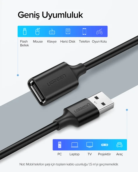 UGREEN USB Uzatma Kablosu, 2 Metre, 10316 - Resim 4