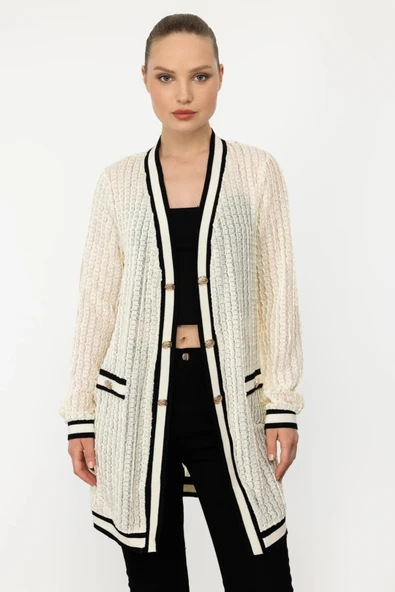 36930 ONTEKS UZUN RİBANALI DANTEL HIRKA - Resim 5