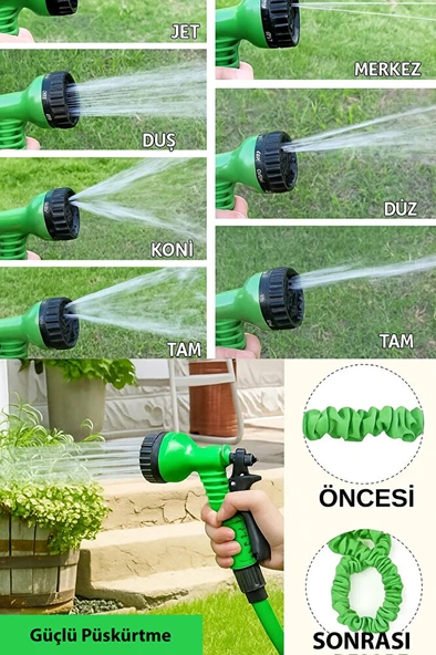 Uzayan Balkon Bahçe Araba Yıkama Püskürtme Hortumu 7.5 M Rakorlu Musluklara Uygun - Resim 4