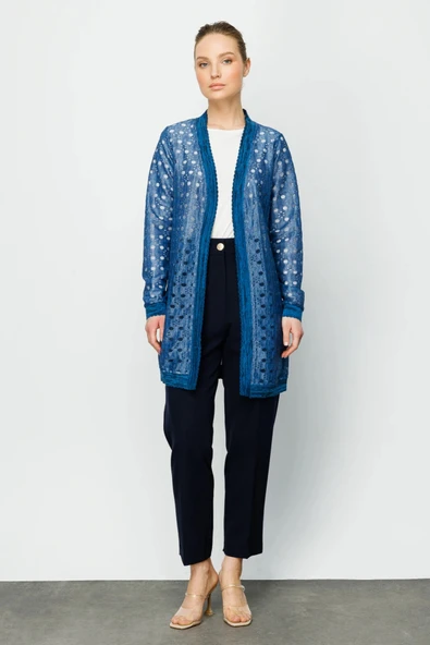 36927 ONTEKS DELİKLİ KUMAŞLI RİBANALI UZUN HIRKA - Resim 6