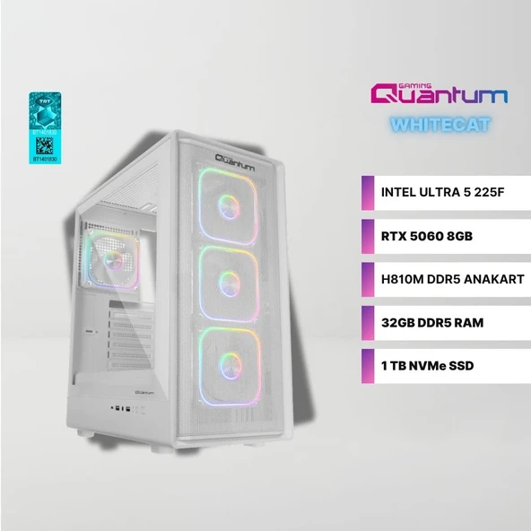 Quantum Gaming WhiteCat ME2001 Intel Ultra 5 225F 32GB DDR5 1TB NVMe RTX 5060 8GB Masaüstü Oyuncu Bilgisayarı ürün görseli 1