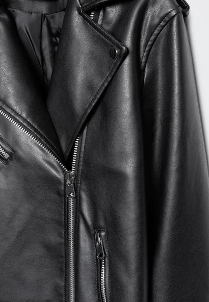 Stradivarius Oversize suni deri biker ceket - Resim 7