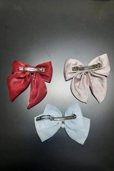 1 Adet Renkli Şık Kurdele Fiyonk Toka - Otomatik Kumaş Saç Tokası - Resim 4