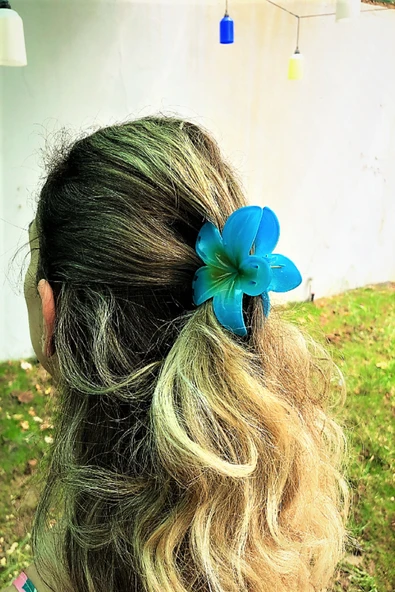 Mavi Lotus Çiçek Parlak Akrilik Kadın Vintage Mandal Toka ürün görseli 1