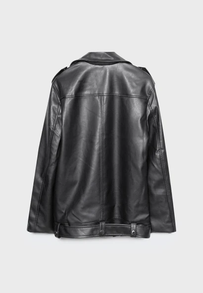 Stradivarius Oversize suni deri biker ceket - Resim 6