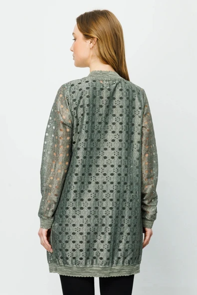 36927 ONTEKS DELİKLİ KUMAŞLI RİBANALI UZUN HIRKA - Resim 5