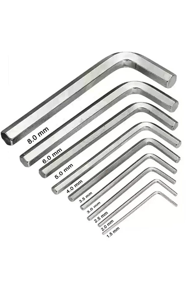 9'lu Çelik Alyan Anahtar Seti (BİRER ADET 2MM-2,5MM-3MM-3,5MM-4-5MM-6MM-8MM-10MM) ürün görseli