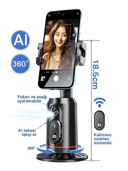 360 Yüz Takipli RGB Işıklı Profesyonel Gimbal Tripod Telefon Sabitleyici Fotoğraf Video ürün görseli 1