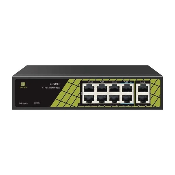 <![CDATA[GENATA 8port PoE 60w GNT-P9828V6 10/100 2-Uplink Yönetilemez Switch]]> ürün görseli