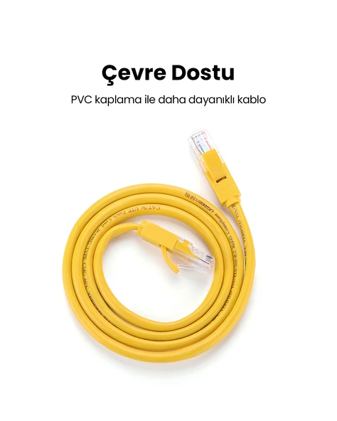 UGREEN CAT5e Ethernet Kablosu, 2 Metre, Sarı, 11231 - Resim 2