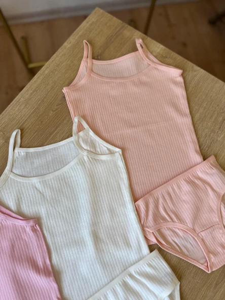 Somon Pamuklu Kız Çocuk Askılı Atlet Külot Seti ürün görseli