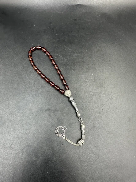 Ay Yılldız Alpaka Püskül  Ateş Kehribar Tespih - Resim 4