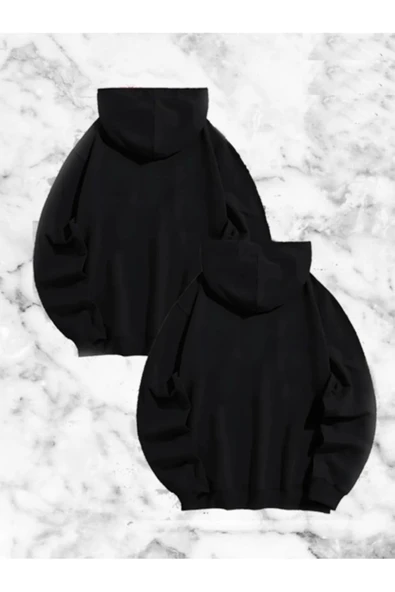 Örümcek Baskılı Sevgili Çift Kombini Kapüşonlu Sweatshirt - Hodie - Siyah - Resim 2