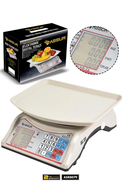Assur Akülü Dijital Mutfak Terazisi 2 Gr 40 Kg Şarjlı Hassas Ölçüm Tartı Hassas Terazi ürün görseli 1