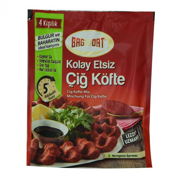 Bağdat Baharat Kolay Etsiz Çiğ Köfte Bulgur ve Baharat Karışımı 4 Kişilik 120 Gr Paket