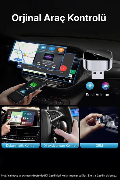 Kablosuz Android Auto ve CarPlay Adaptörü Apple ve Android Cihazlar ile Uyumlu - Resim 4