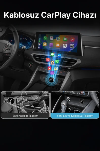 Kablosuz Android Auto ve CarPlay Adaptörü Apple ve Android Cihazlar ile Uyumlu - Resim 5