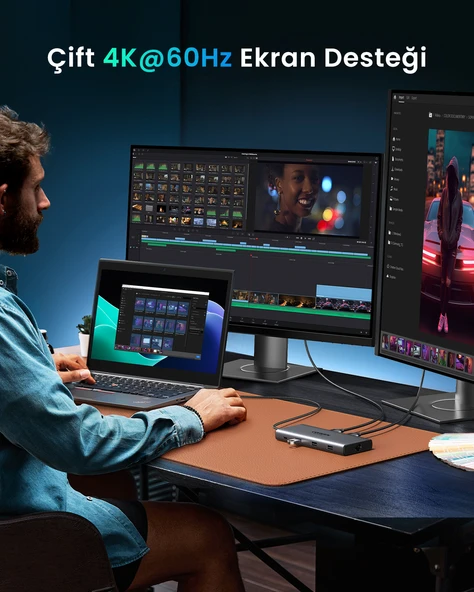 UGREEN Revedok Pro 210 10-in-1 Type-C Giriş 2xUSB-A 2.0, 1xUSB-A 3.0, 2xUSB-C, 2xHDMI 8K/4K, SD, TF, RJ45, 15534 - Resim 3